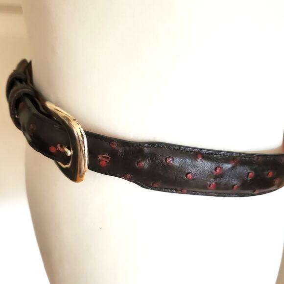 Nocona Dark Brown Red Leather Belt Ostrich Pattern Silver Tone Buckle Western 32 - Picture 2 of 9